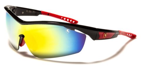 Khan Wrap Around Mirror Sport Sunglasses Yellow Black Red