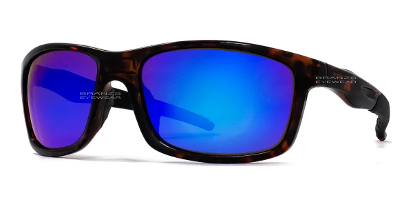 Men Women Polarized Sunglasses Tortoise Blue Mirror 45-degree angled view of Polarized Sunglasses For Men & Women Tortoise Blue Mirror, photographed against a white background.