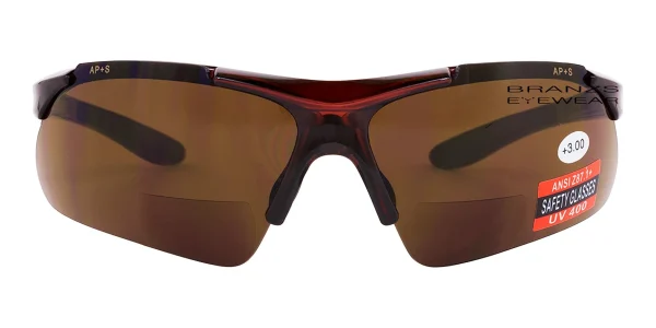 Bifocal-Reading-Sunglasses-ANSI-Z87.1-Safety-Sun-Reader-a Front view of Bifocal Reading Sunglasses ANSI Z87.1 Safety Sun Reader Brown, against a white background.