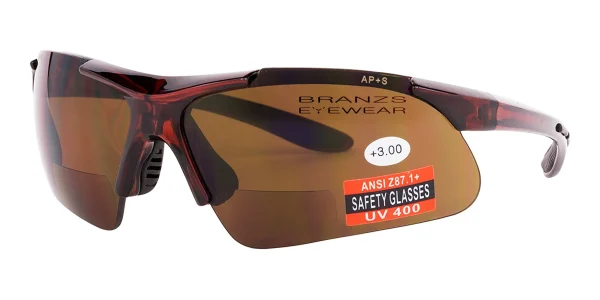 45-degree angled view of Bifocal Reading Sunglasses ANSI Z87.1 Safety Sun Reader Brown, against a white background.