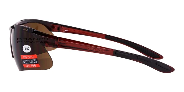 Bifocal-Reading-Sunglasses-ANSI-Z87.1-Safety-Sun-Reader-c Side view of Bifocal Reading Sunglasses ANSI Z87.1 Safety Sun Reader Brown, against a white background.