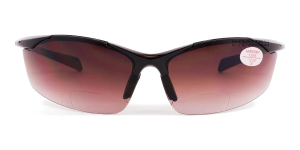 Bifocal-Reading-Wrap-Sunglasses-Brown-a Front view of Bifocal Reading Wrap Sunglasses Brown Tint, against a white background.