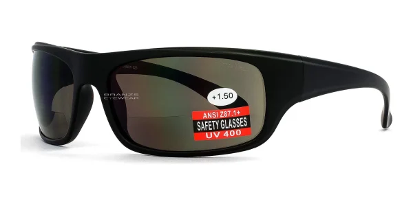 Bifocal-Sun-Readers-Matte-Black-b 45-degree angled view of Bifocal Sun Readers Matte Black, showing frame shape and lens color.