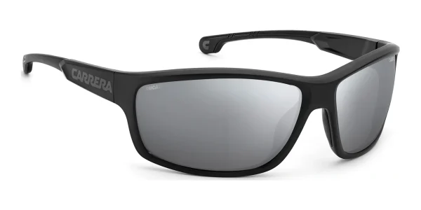 Carrera-Ducati-Sunglasses-Black-Grey-Silver-Mirror-130 130-degree angled view of Carrera Ducati Sunglasses Black Red Mirror, photographed against a white background.