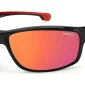 45-degree angled view of Carrera Ducati Sunglasses Black Red Mirror, photographed against a white background.