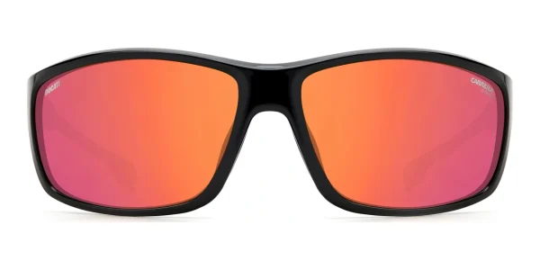 Carrera-Ducati-Sunglasses-Black-Red-Mirror-Front Front view of Carrera Ducati Sunglasses Black Red Mirror, against a white background.