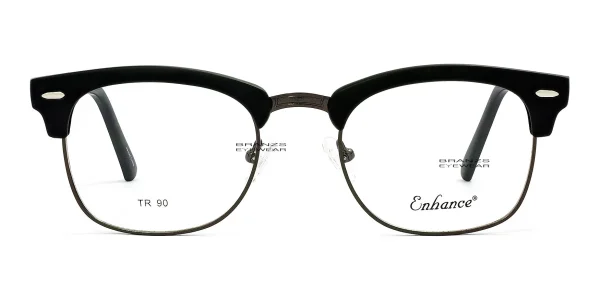 Enhance-4150-Eyeglasses-Matte-Black-Dark-Gunmetal-a Front view of Enhance EN4150 Eyeglasses Matte Black Dark Gunmetal, photographed against a white background.