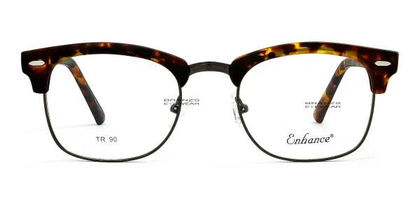 Enhance-4150-Eyeglasses-Matte-Tortoise-Gunmetal-a Front view of Enhance EN4150 Eyeglasses Matte Tortoise Gunmetal, against a white background.