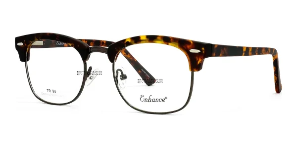 45-degree angled view of Enhance EN4150 Eyeglasses Matte Tortoise Gunmetal, photographed against a white background.
