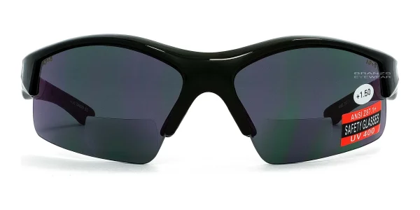 Magnifying-Sunglasses-Black-Front-View Front view of Magnifying Sunglasses Black, against a white background.