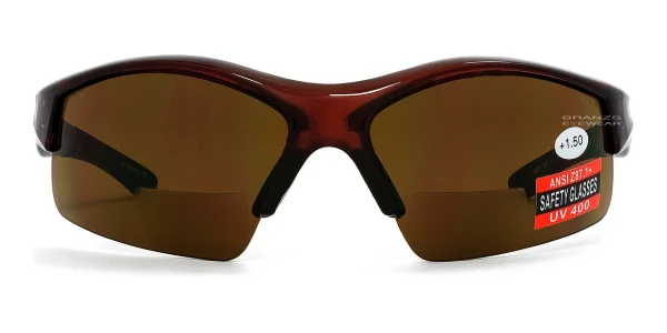 Magnifying-Sunglasses-Brown-Front-View Front view of Magnifying Sunglasses Brown, against a white background.