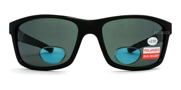 Polarized-Bifocal-Sunglasses-Black Front view of Polarized Bifocal Sunglasses Black, against a white background.
