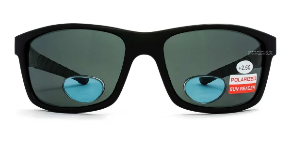 Polarized-Bifocal-Sunglasses-Matte-Black-a Front view of Polarized Bifocal Sunglasses Matte Black, against a white background.