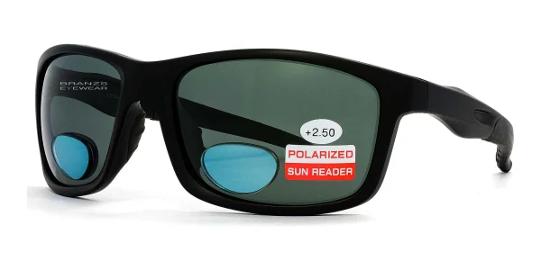 45-degree angled view of Polarized Bifocal Sunglasses Matte Black, photographed against a white background.