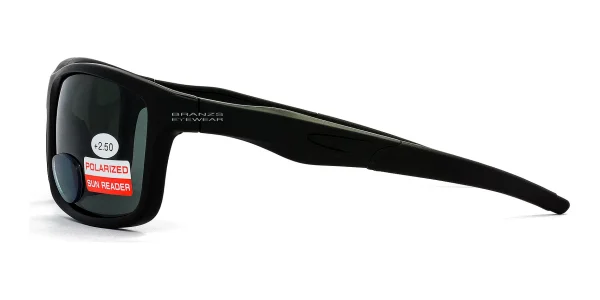 Polarized-Bifocal-Sunglasses-Matte-Black-c Side view of Polarized Bifocal Sunglasses Matte Black, photographed against a white background.