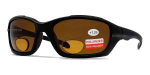 Wrap Around Polarized Bifocal Sunglasses Brown, Lens Width (Eye Size) 63 mm