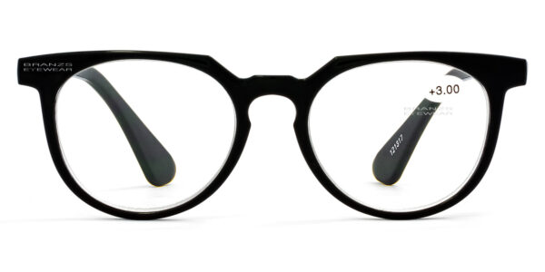 Retro Reading Glasses Black Round Retro Reading Glasses in a glossy black frame with durable spring hinges, displayed flat on a white background.