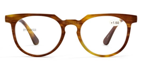 Retro Reading Glasses Brown Tortoise Round Retro Reading Glasses in a glossy, warm brown tortoise shell frame with rich honey accents, displayed flat on a white background.