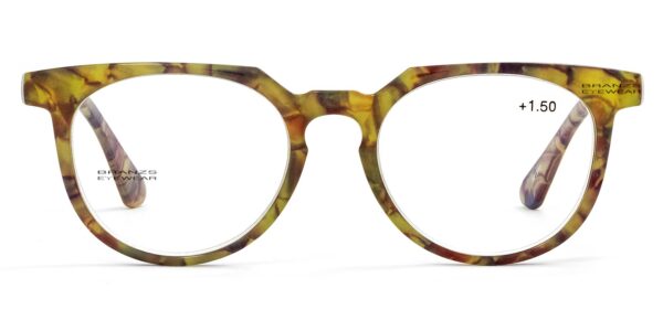 Retro Reading Glasses Light Tortoise Round Retro Reading Glasses with a glossy, translucent light blonde and amber tortoise shell pattern, shown flat on a white background.